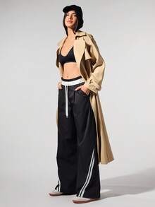 Fluxe Pantalones de chándal casuales holgados con cintura elástica y contraste de colores retro - Negro - Ver 5