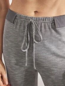 Ocili 棉质舒适宽松长条纹裤，女士家居服下装 - 彩色 - 查看 7