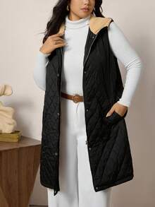 Zelara Women's Plus Size Black Quilted Padded Vest,Minimalist Sleeveless Solid Color Winter Coat,Casual Hiking Outerwear,Autumn Fall Clothes For Business - Black - View 3
