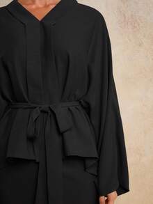 COSMINA Set elegant de două piese lungi cu curea pentru femei, început de toamnă - Negru - Vizualizare 7