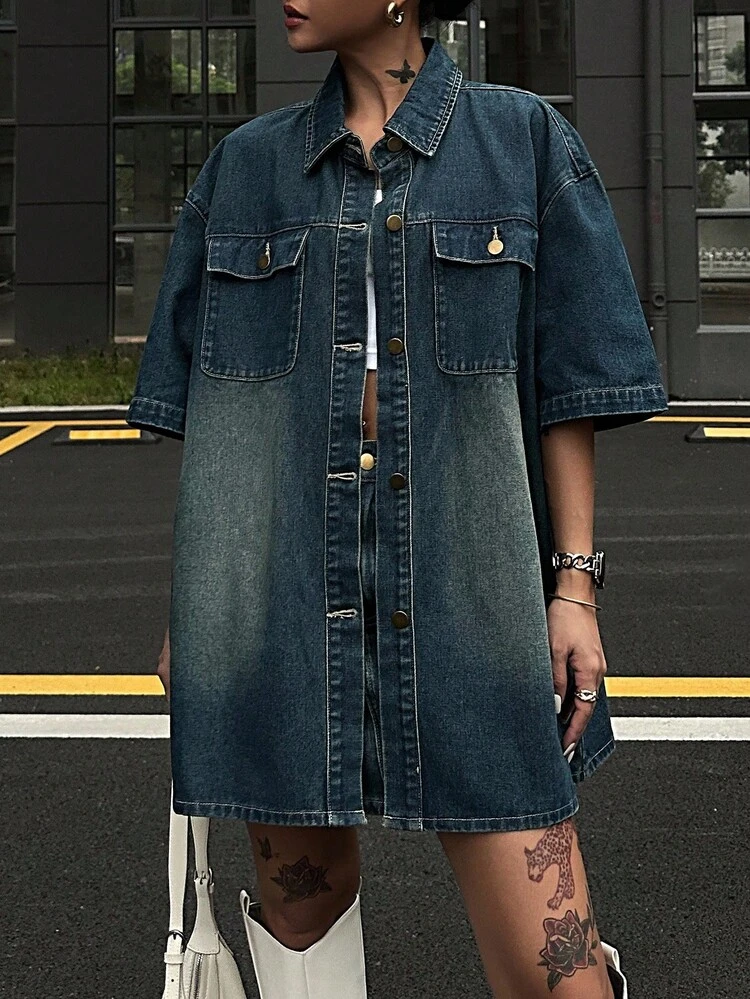 Women's Short Sleeve Denim Jacket And Super Mini Denim Skirt Set