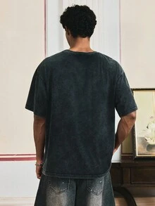 SWAVVY Men's Summer Short Sleeve Round Neck T-Shirt With Whole Piece Snowflake Spray Printing Pattern, 2000s Style