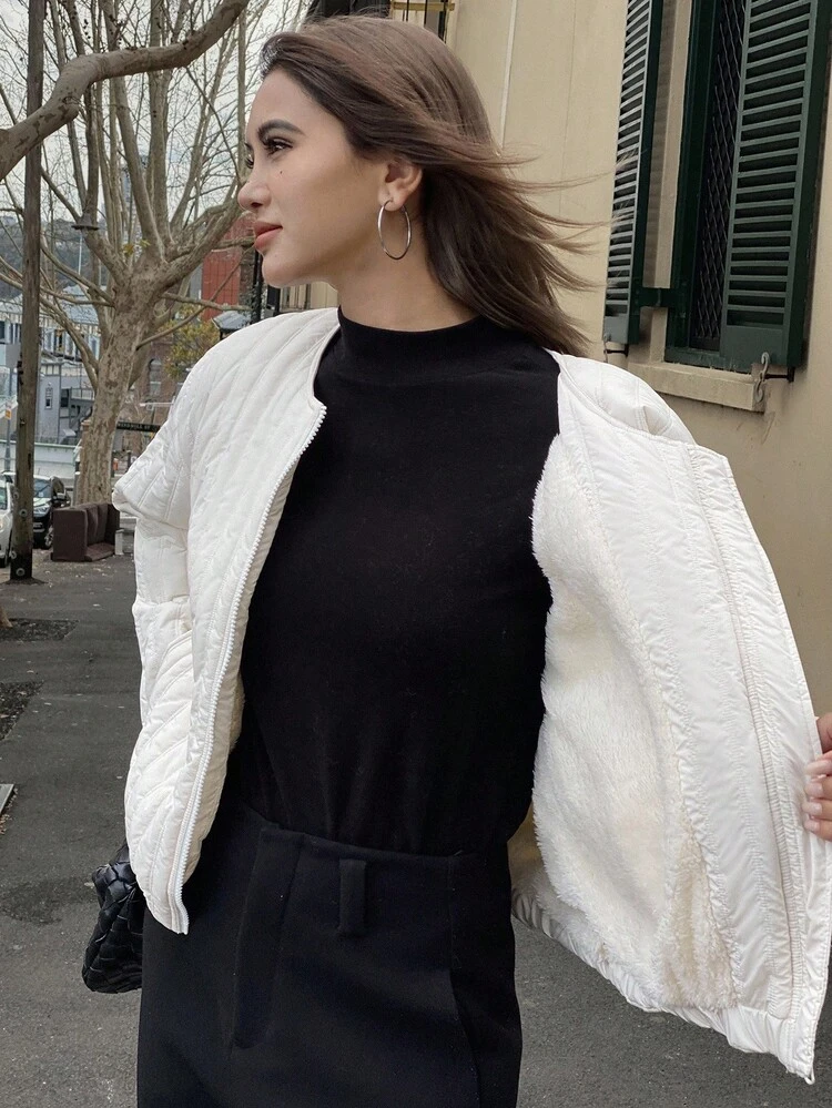 Women's Quilted Striped Padded Coat, Autumn/Winter Jacket