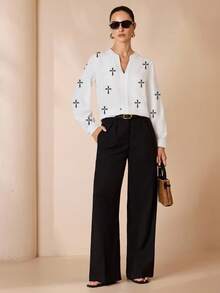 Shutterstock Glamance Blusa de manga larga para mujer, adecuada para la iglesia, el uso en la oficina, blusa cruzada de otoño, blusa cristiana, blusas para mujer con estampado de cruz