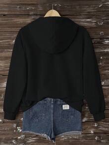 Mellowie Heart Printed Plus Size Drop Shoulder Drawstring Hoodie Sweatshirt, Thick Fabric, Suitable For Autumn/Winter Fall