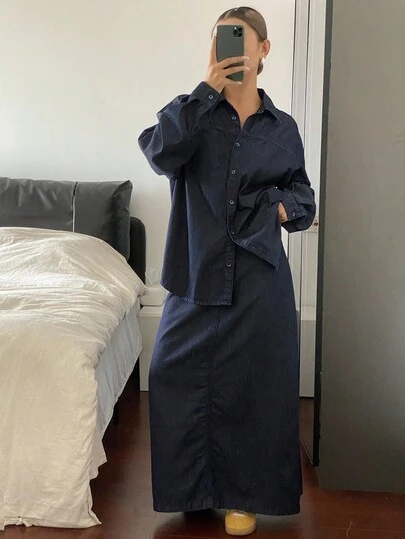 Livesso 秋冬新款宽松休闲都市风女牛仔两件套