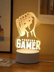 1PC 3D Acrylic Gaming Night Light - LED Earphone & Controller Design For Gamer Room Decor, Cool Birthday Gift For Men Boys - Yellow - View 3
