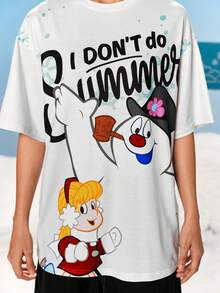 Frosty the Snowman X SHEIN Women's Letter & Snowman Graphic Round Neck Short Sleeve T-Shirt - Multicolor - View 3