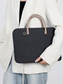 1pc Shoulder Portable Laptop Bag Conference Waterproof Portable Briefcase Back To School - Multicolor - View 2