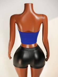 Mistrie Women Solid Color Backless Asymmetric Hem Bodycon Sleeveless Tank Top - Royal Blue - View 2