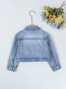Girls' Street Chic Fashionable Metal Buckle, Symmetrical Pocket Classic Denim Blue Washed Casual Minimalist All-Season All-Match Versatile Collegiate Style Denim Jacket Fall Winter