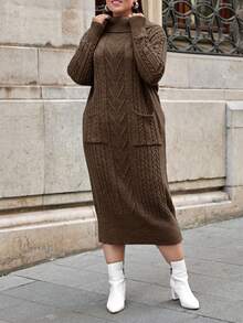 EURMUSE PLUS SIZE SPEACIAL DESIGN SWEATER DRESS - Coffee Brown - View 3