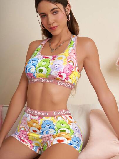 SHEIN X Care Bears Bộ đồ lót áo ngực và quần lót họa tiết hoạt hình dành cho nữ