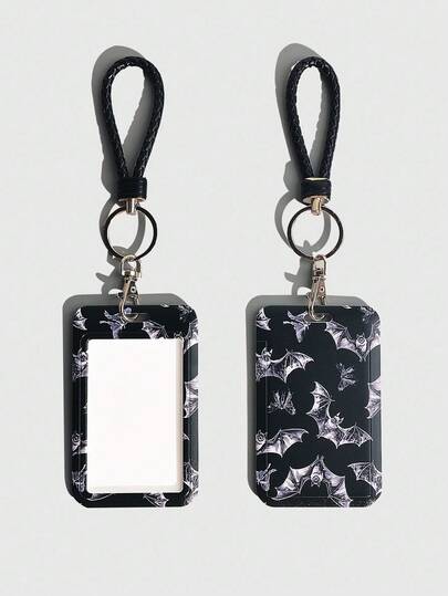 Grunge Punk 1047780 Gothic Bat & Moth Design Slide Cover ID Card Holder, 1pc, Halloween