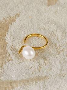 Opalesca 18k 金珍珠可调节戒指，适合女士/女孩，秋季/秋季/冬季，节日，假日，假期，旧钱，万圣节 - 金黃色 - 查看 4
