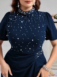 Coutiva Plus Size Beaded Decor Formal Evening Gown