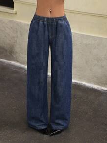 Jeanoix 女士时尚休闲街头复古条纹 Y2K 牛仔裤