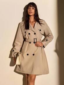 CLARA VERO Women Solid Color Button Detailed Long Winter Coats - Light Grey - View 1