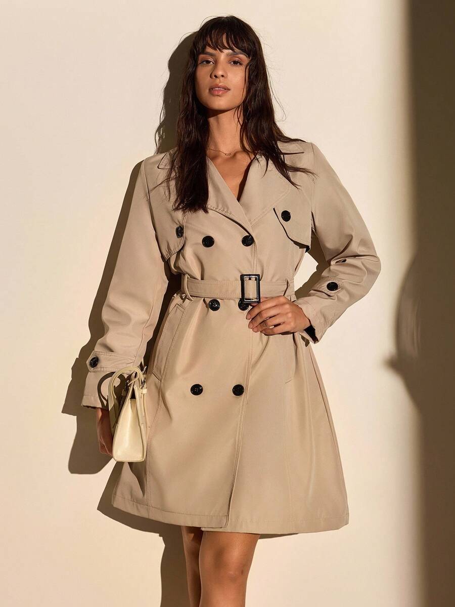 CLARA VERO Women Solid Color Button Detailed Long Winter Coats - Light Grey - View 1