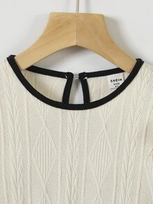 1 chiếc váy dệt kim jacquard dài tay cổ tròn màu mơ tối giản cho bé gái, thời trang & thanh lịch đa năng, thích hợp cho bé gái từ 4-7 tuổi mặc ngoài trời, chụp ảnh, v.v. - Màu be - Xem 6