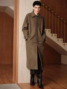 Uhlyne Uhlyne Cappotto oversize vintage dal design minimale e alla moda, adatto per l'autunno - Caffè Marrone - Visualizzare 4