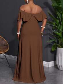 Slaydiva Vestido ajustado con un hombro y volantes en el bajo, diseño minimalista y versátil, adecuado para la playa, talla grande