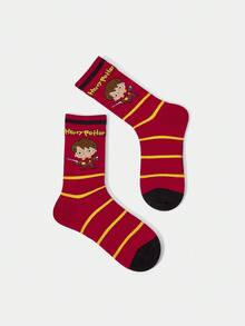 HARRY POTTER X SHEIN 1 Pair Women's Striped And Cartoon Figure Graphic Crew Socks - Red - View 3