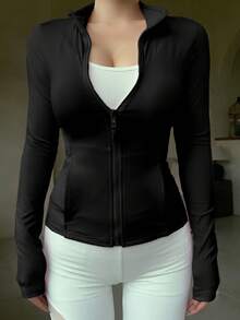 DAZY 女士休闲保暖拉链开衫外套，春季保暖款，冬季女式外套 - 黑色 - 查看 4