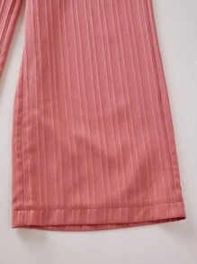 Sparklyn 2件套女童花卉印花T恤和高腰纹理阔腿裤套装 - 粉色 - 查看 6