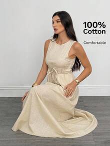 SHEIN Tall Women's Solid Color Knotted Sleeveless Maxi Casual Dress, Summer - Apricot - View 4