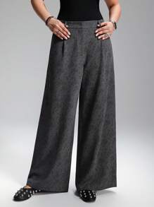 SHEIN EZwear Retro Floral Print Casual Plus Size Wide Leg Pants - Grey - View 3