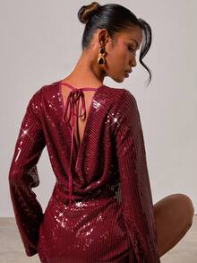 COSMINA Vestido mini de fiesta ajustado con lentejuelas y espalda descubierta - Burdeos - Ver 5