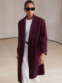 Aveloria Modichic Ladies Lapel Double Breasted Woolen Coat  - Red Violet - View 3