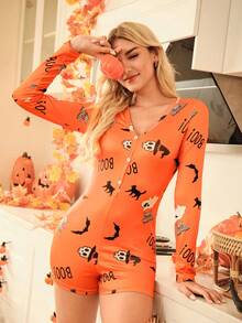 FamilyFrolics 1pc Women's Milk Silk 140g Digital Print Jumpsuit Pajamas, Fall - Multicolor - View 4