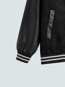 MODCRASH Men's Rave Baseball Jacket With Printed Suede Fabric For Spring And Autumn, Streetwear Jacket, Fall, Winter Spring To Summer - Black - View 3