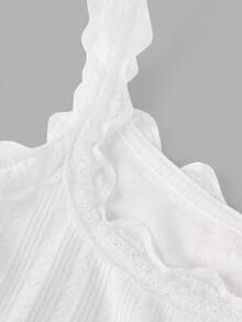 SHEIN Girlism 青少年女孩夏季休闲舒适蕾丝蝴蝶结装饰吊带背心 - 白色 - 查看 3