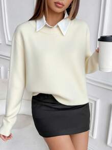 EMERY ROSE Maglione casual a girocollo in maglia a tinta unita a maniche lunghe