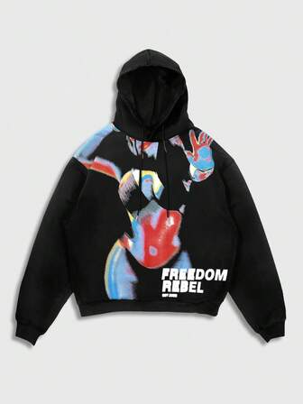 Street Life Men's Casual Fleece Lined Hoodie With Graphic Print, Autumn