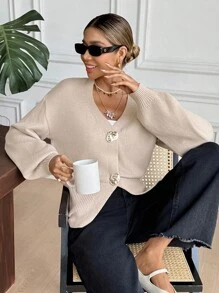 Serisse Cardigan femme à boutons de couleur unie - Nude - Voir 8