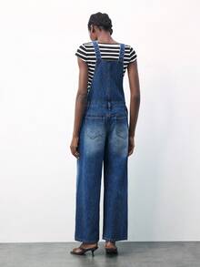 Maija 女式休闲猫须口袋牛仔背带裤，夏季 - 中等水洗藍 - 查看 6