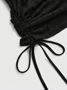 ROMWE Grunge Punk 浪漫朋克字母印花多穿宽松领口长袖连帽抽绳下摆迷你连衣裙套装女 - 黑色 - 查看 3