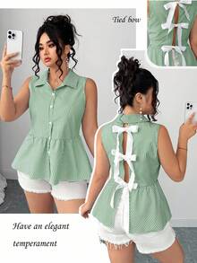 Elenzga Blusa elegante francesa con lazo retro de moda casual para tallas grandes de verano