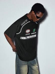 男士字母圖案T恤 - 黑色 - 查看 6