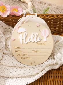SHEIN Newborn Baby Milestone Wooden Plaque, "Hello World" Birth Announcement Sign Fall Winter - Multicolor - View 2