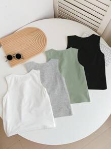 SHEIN Set da 4 pezzi di magliette casual e confortevoli per ragazzi, colori: nero + bianco + grigio + verde, adatte per primavera/estate - Multicolore - Visualizzare 3