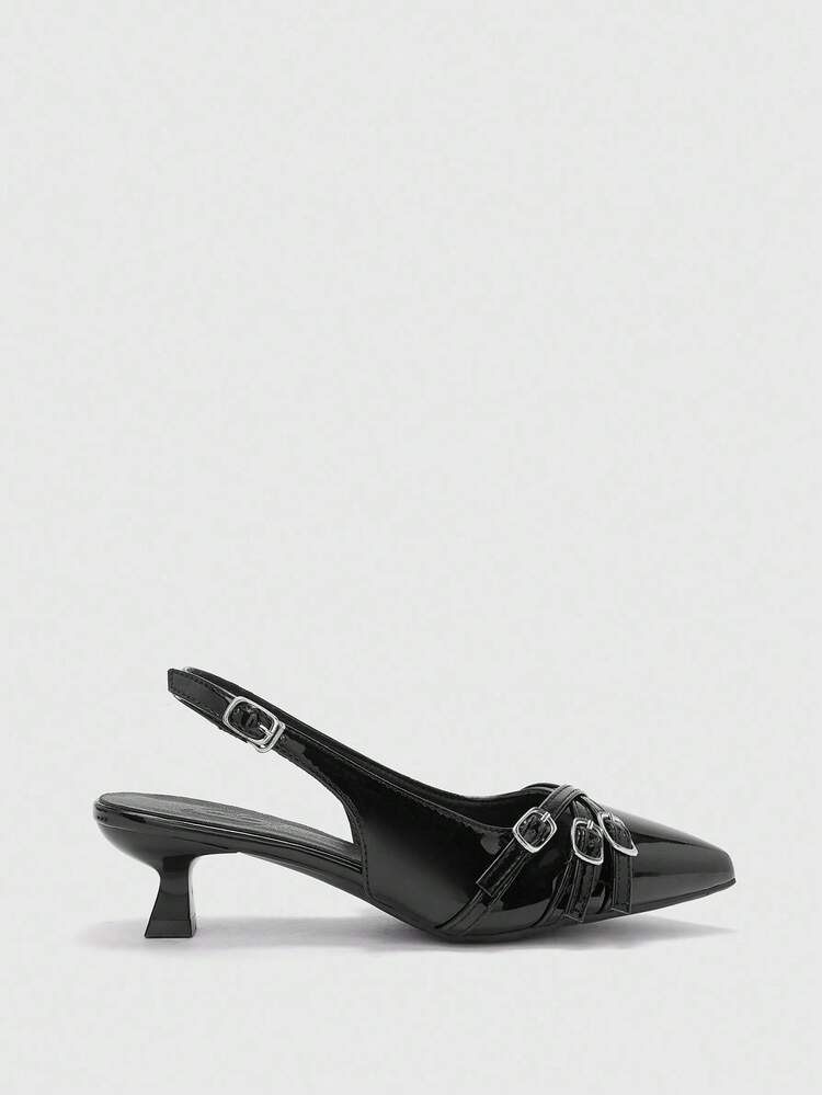 CUCCOO BIZCHIC Women's Pointed Toe Kitten Heel Black Multi-Strap Backless Comfortable Commute Versatile Office Lady High Heel Pumps For Christmas Spring Shoes