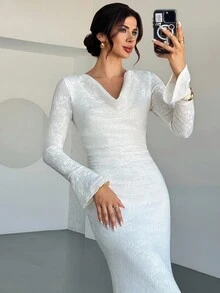 Firerie Váy đuôi cá cổ sâu thanh lịch dành cho nữ - trắng - Xem 4