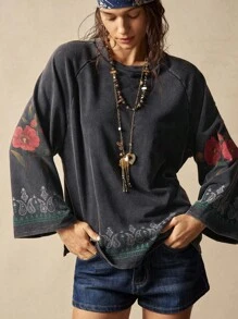 Bohemela Áo nỉ dệt kim cổ tròn màu trơn phong cách retro thường ngày dành cho nữ vào mùa thu/đông - màu đen - Xem 3