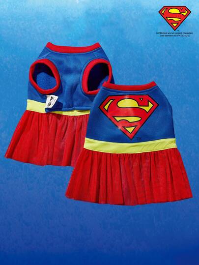 SUPERMAN X PETSIN 1 st tryckt tyllklänning, lämplig för katter och hundar, husdjurskläder