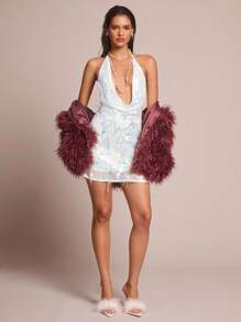 Glamine 女装夏季新款度假迷你连衣裙女士夏季绿色挂脖连衣裙性感流苏装饰连衣裙